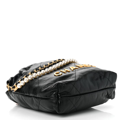Chanel Shiny Crumpled Calfskin Quilted Pearl Mini Chanel 22 Black 4 of 10
