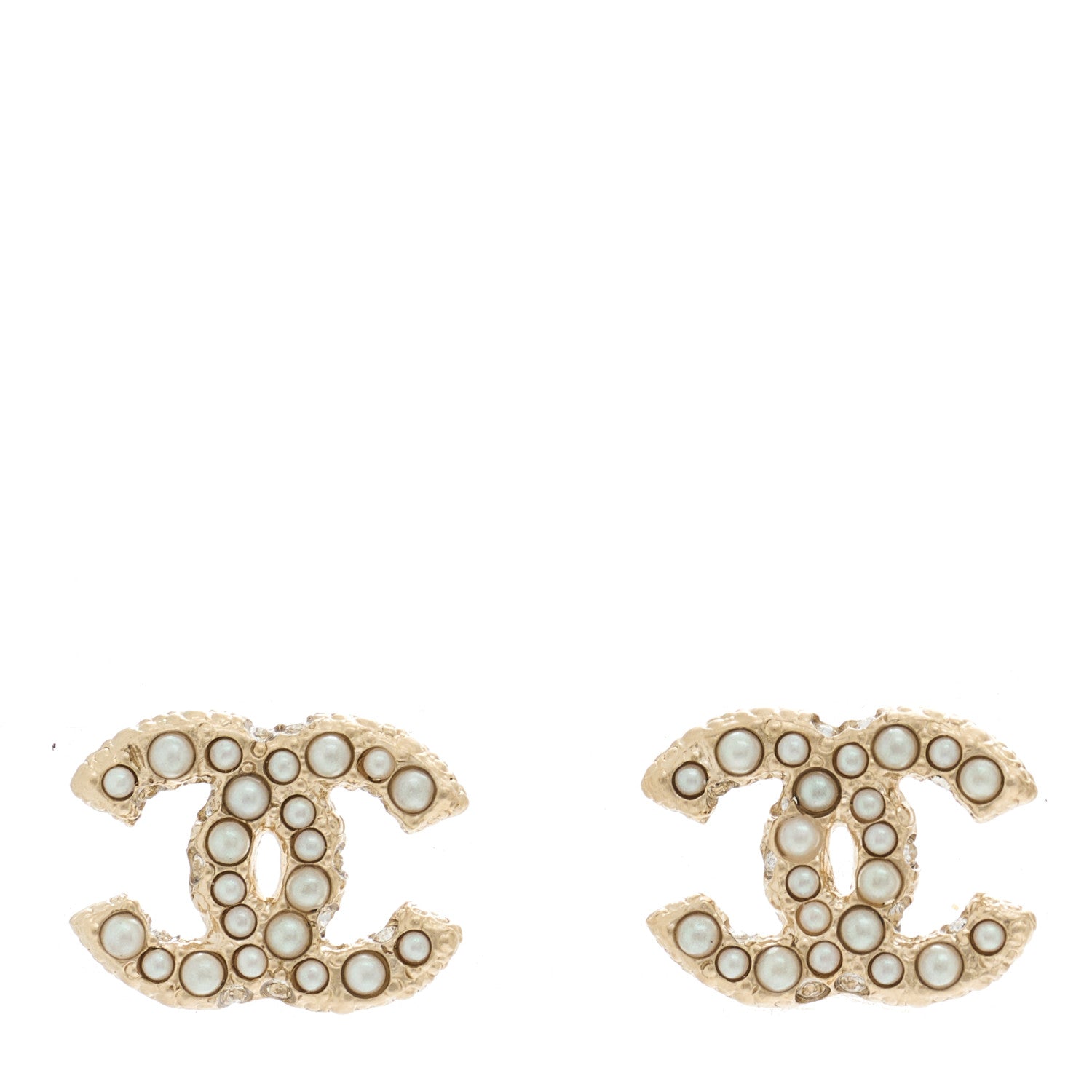 Chanel Pearl Crystal CC Earrings Light Gold 1 of 5