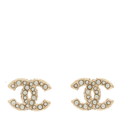 Chanel Pearl Crystal CC Earrings Light Gold 1 of 5
