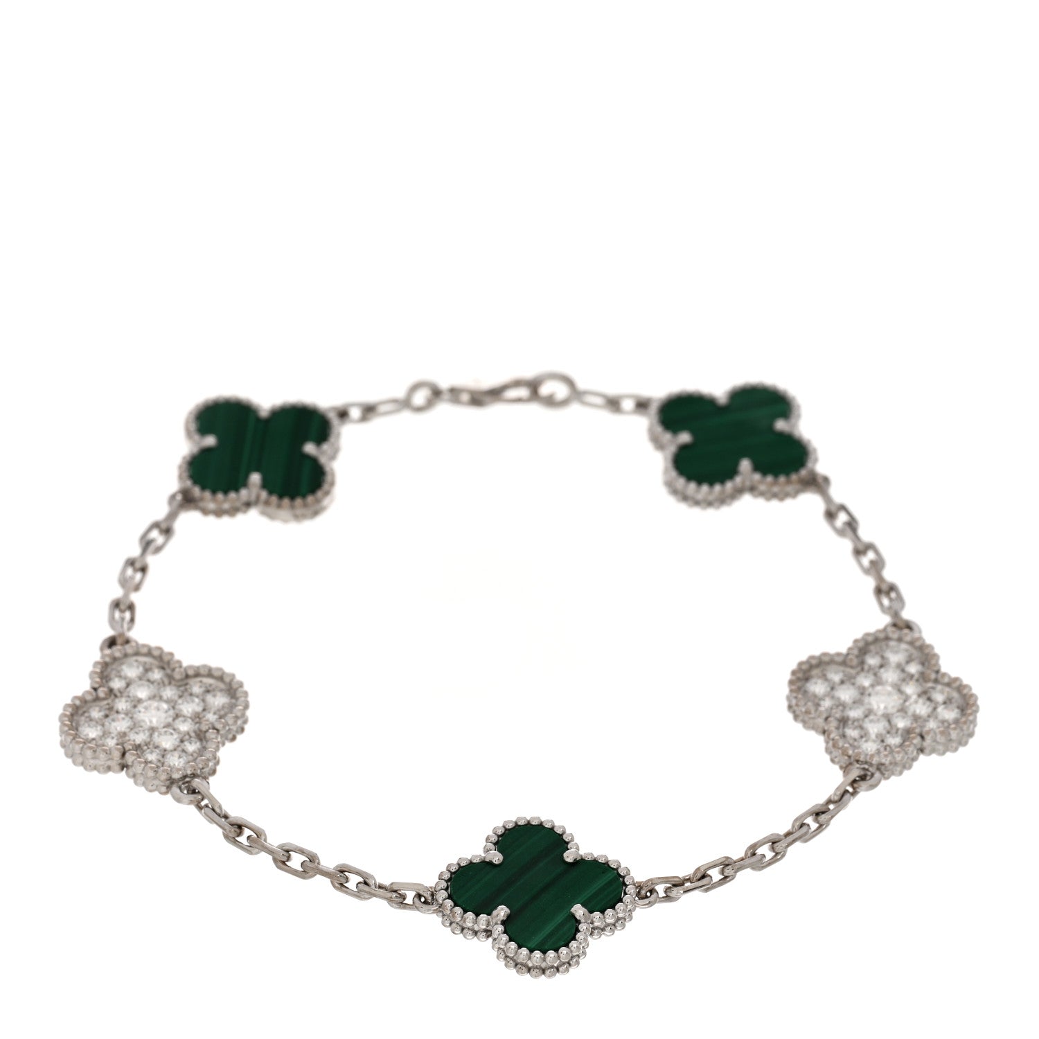 Van Cleef & Arpels VAN CLEEF & ARPELS 18K White Gold Diamond Malachite 5 Motifs Vintage Alhambra Bracelet 1 of 5