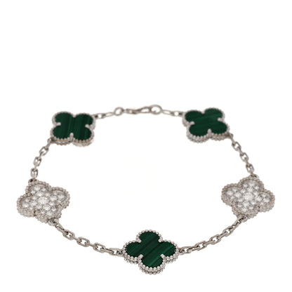 Van Cleef & Arpels VAN CLEEF & ARPELS 18K White Gold Diamond Malachite 5 Motifs Vintage Alhambra Bracelet 1 of 5