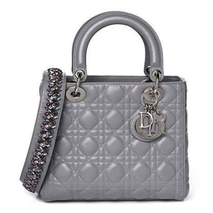 Christian Dior Lambskin Cannage Medium Lady Dior Crystal Strap Grey 1 of 15