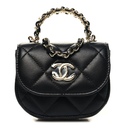 Chanel Lambskin Quilted Pearl Top Handle Clutch With Chain Black 1 of 12