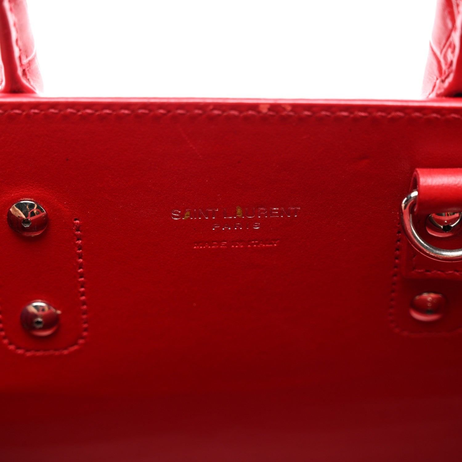 Saint Laurent Calfskin Crocodile Embossed Nano Sac De Jour Red 6 of 12
