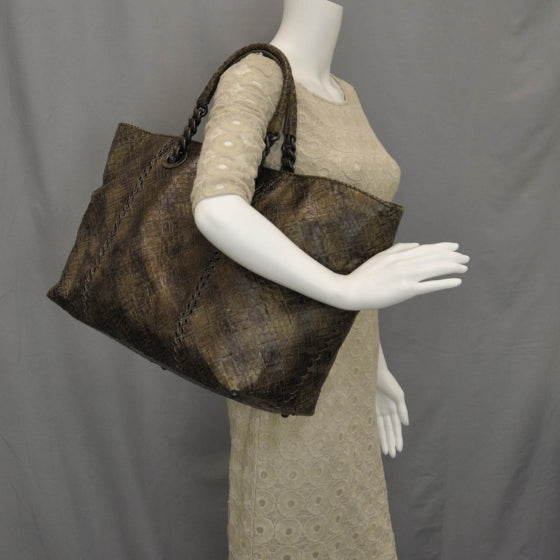 Bottega Veneta Woven Python Large Tote Cigar 2 of 10