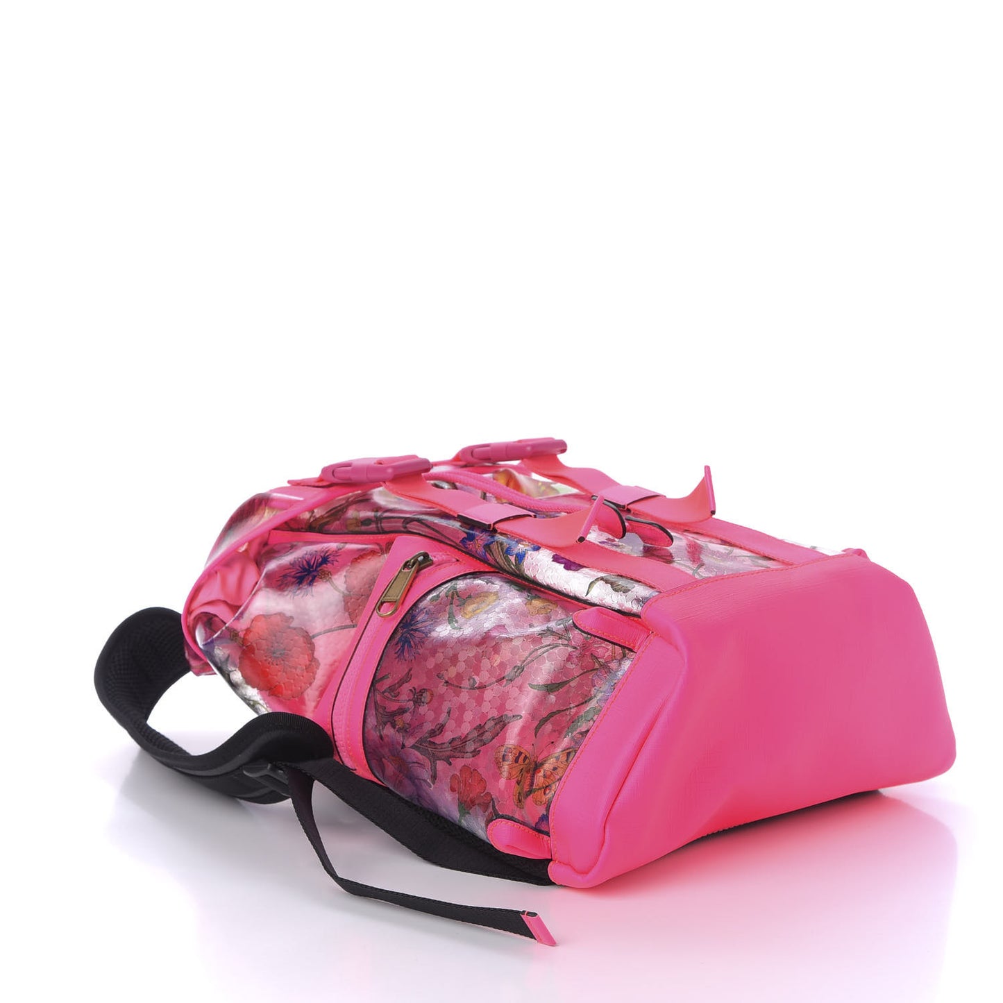 PVC Floral Double Buckle Backpack Fuchsia