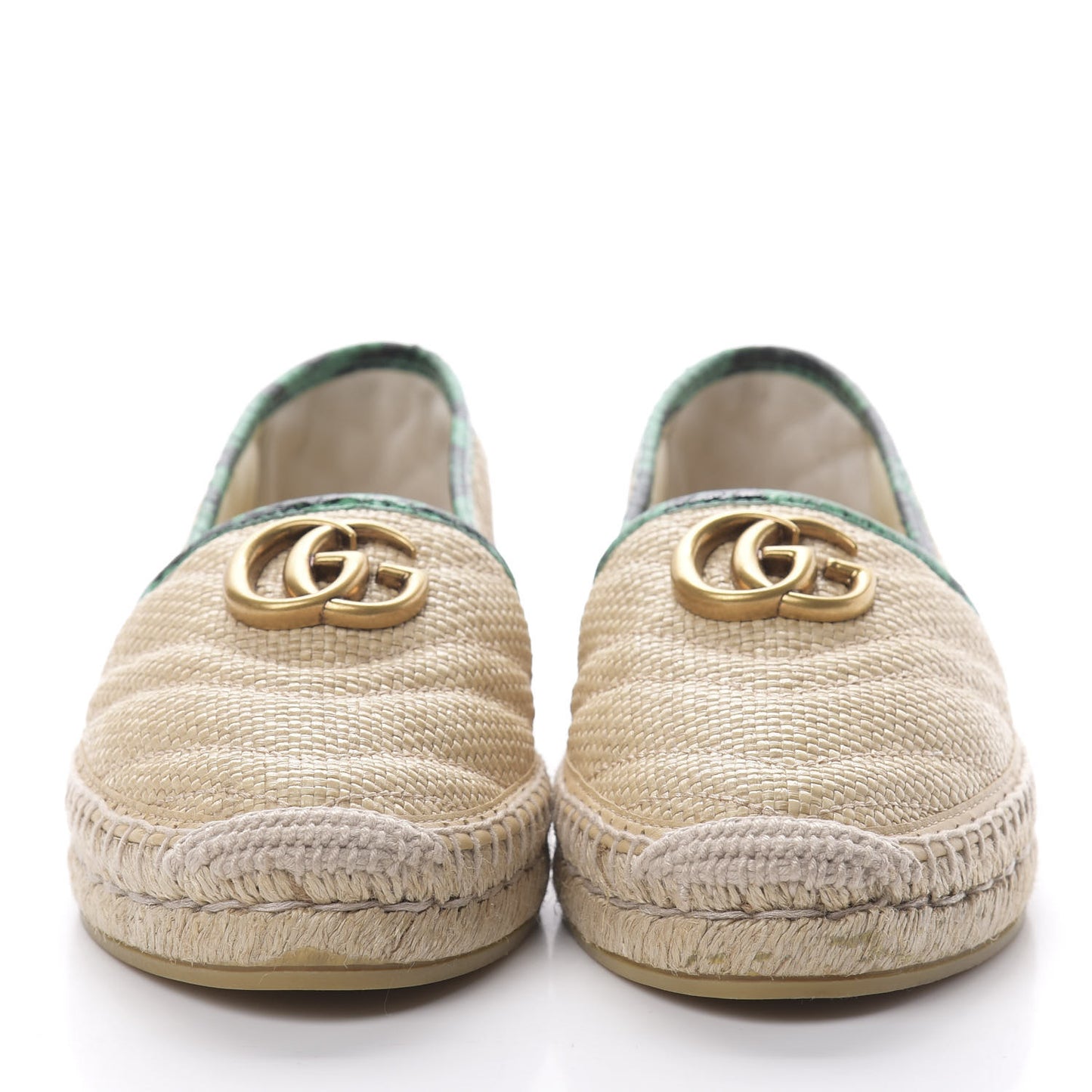 Straw Elaphe Matelasse GG Marmont Espadrilles 37.5 Natural New Shamarock