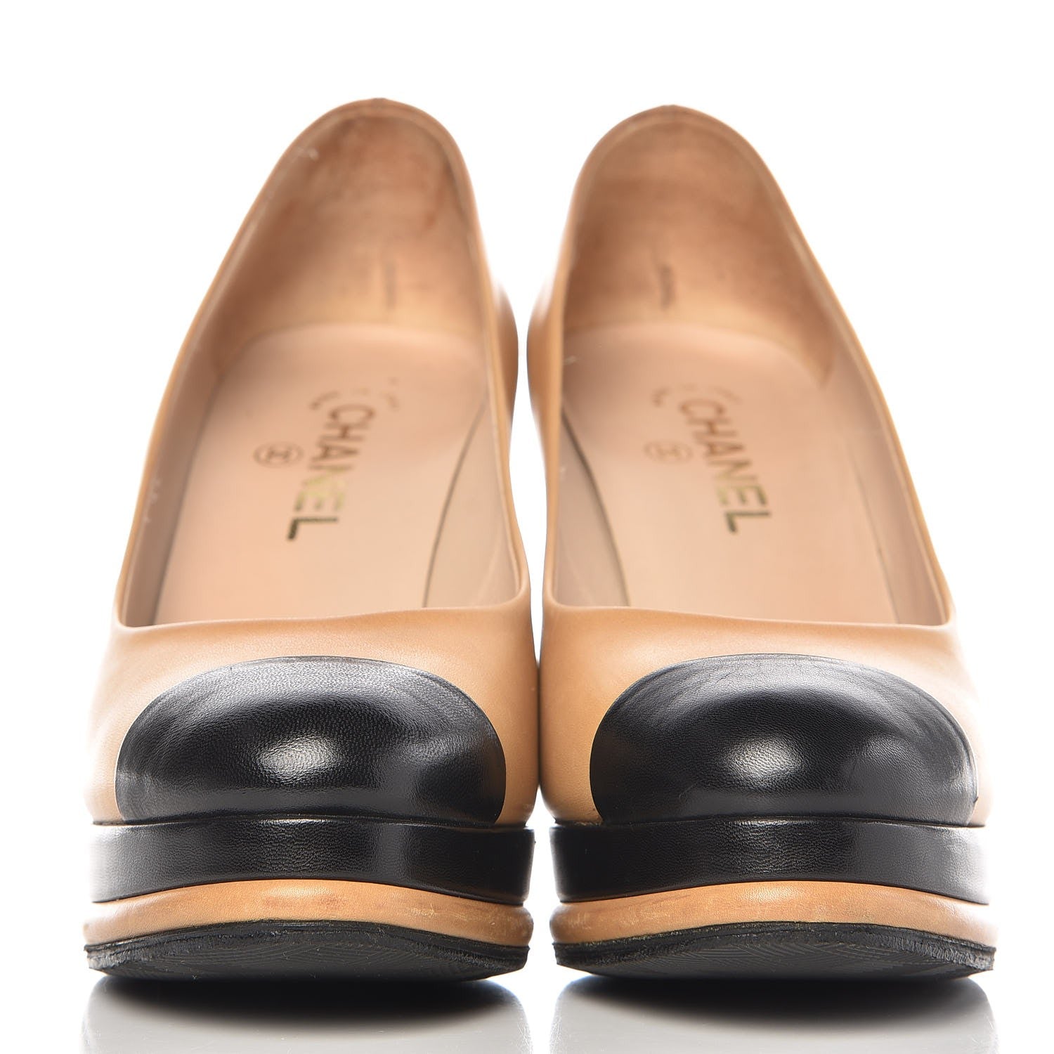 Chanel Lambskin Cap Toe Pumps 40.5 Beige Black 2 of 12
