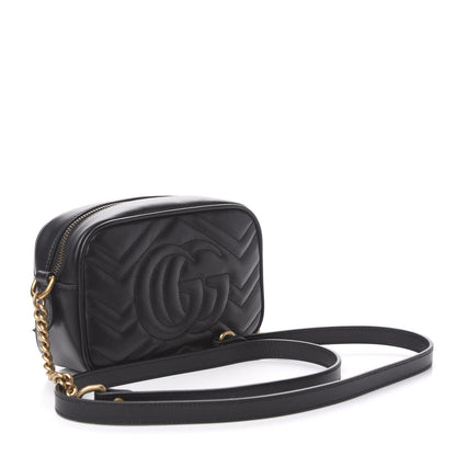 Gucci Calfskin Matelasse Mini GG Marmont Chain Shoulder Bag Black 3 of 10
