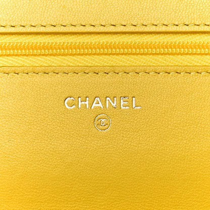 Chanel Lambskin Resin Quilted Wallet On Chain WOC Yellow 8 of 12