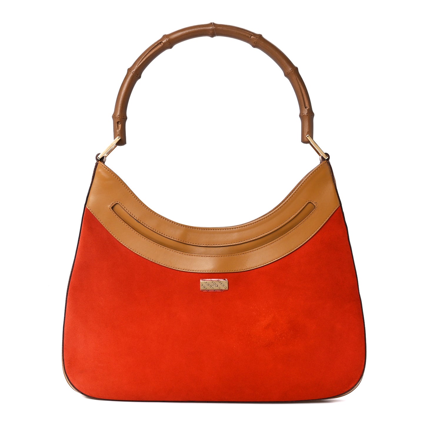 Suede Calfskin Bamboo Handle Jackie O Hobo Orange