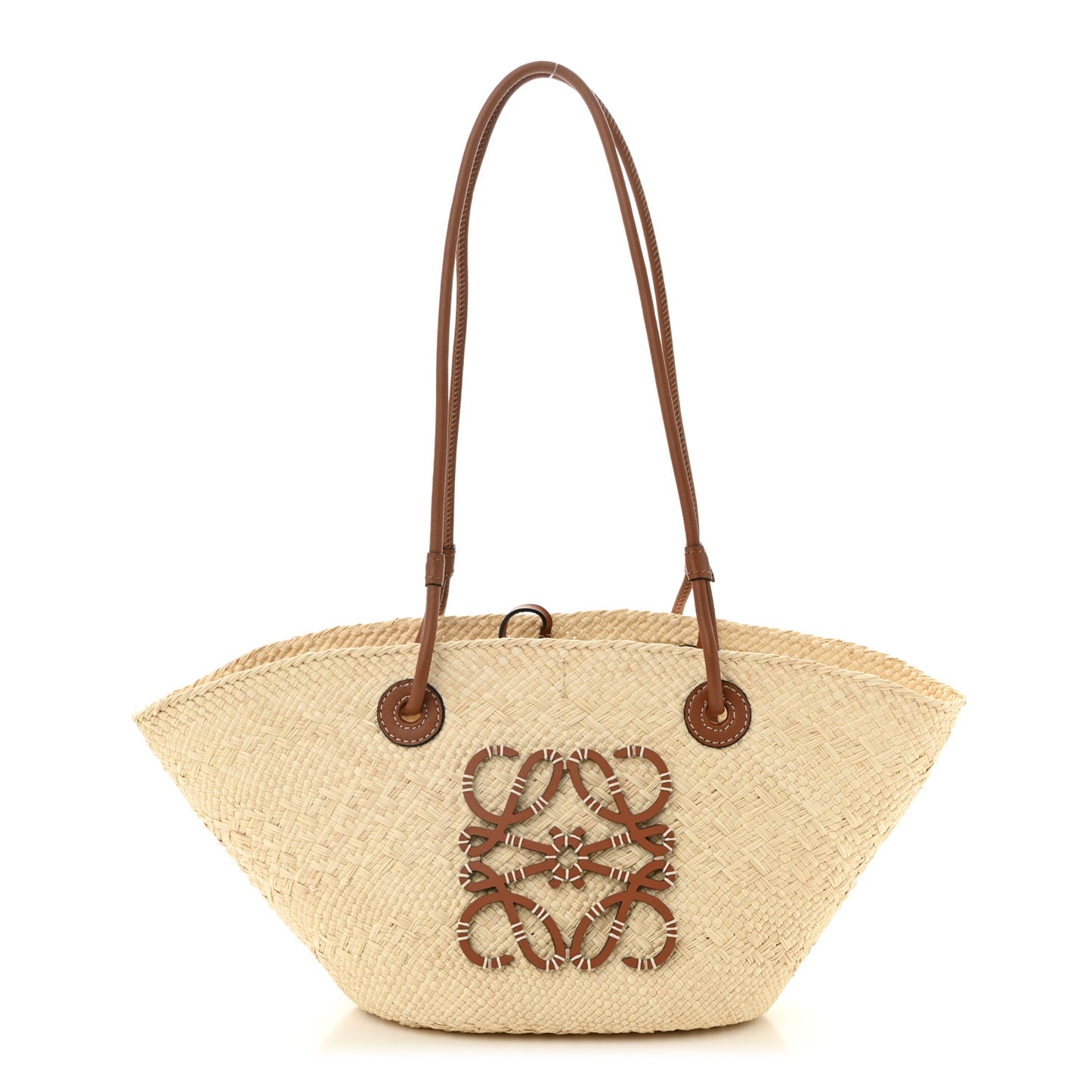 Calfskin Raffia Paulas Ibiza Small Anagram Basket Tote Bag Natural Tan