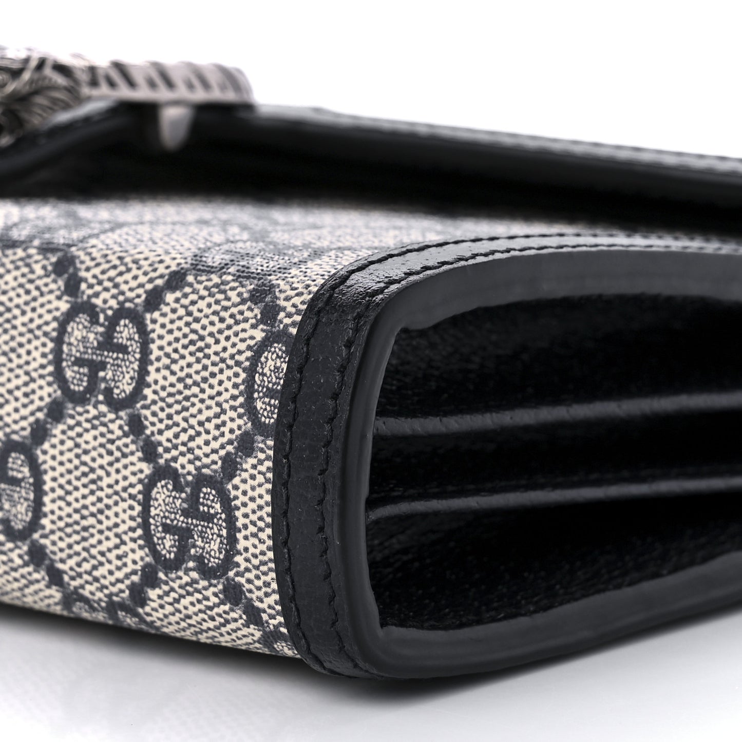 GG Supreme Monogram Textured Dollar Calfskin Mini Dionysus Chain Wallet Beige Blue