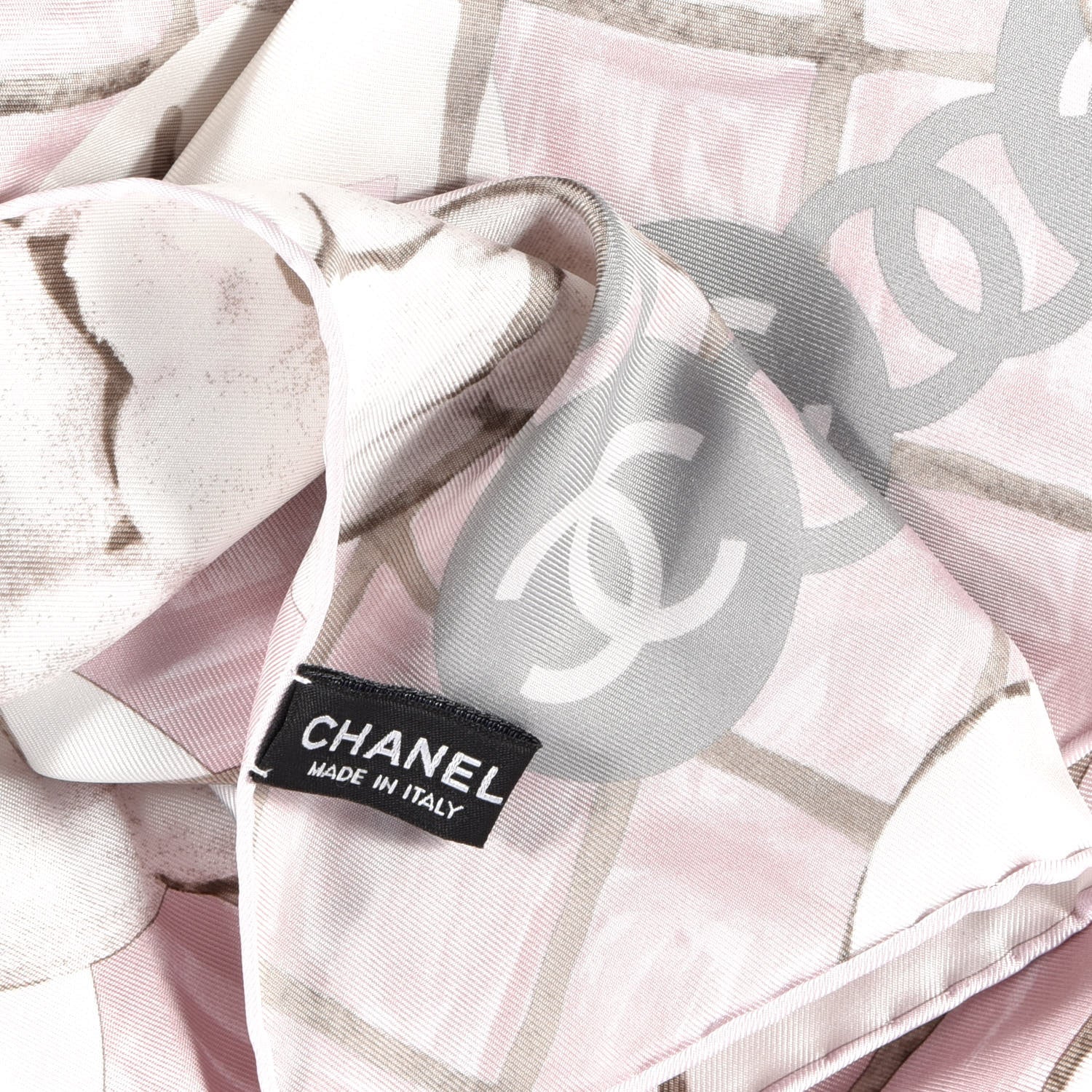 Chanel Silk CC Logo Camellia Scarf White Pink 3 of 3