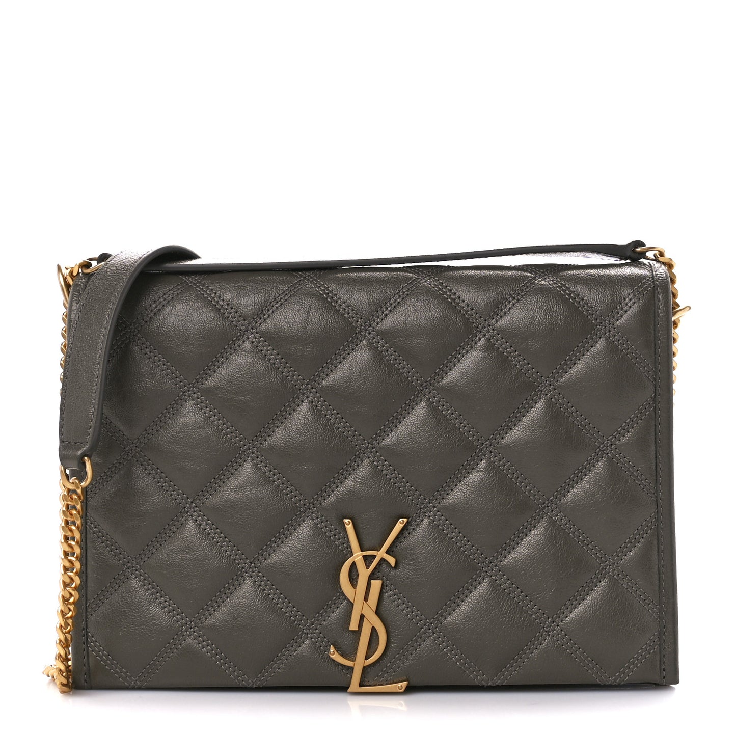 Lambskin Quilted Mini Becky Chain Bag Grey Kaki