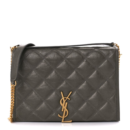 Saint Laurent Lambskin Quilted Mini Becky Chain Bag Grey Kaki 1 of 12