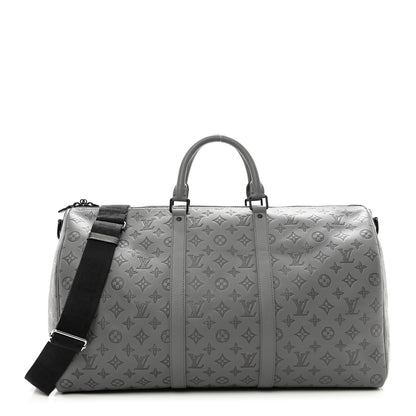 Louis Vuitton Calfskin Monogram Shadow Keepall Bandouliere 50 Anthracite Gray 1 of 8