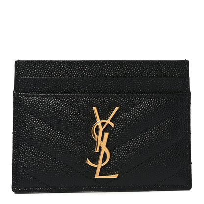 Saint Laurent Grain De Poudre Matelasse Chevron Monogram Credit Card Case Black 1 of 7