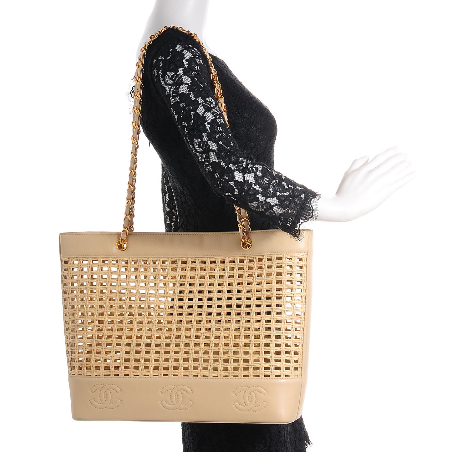 Lambskin Straw Tote Beige