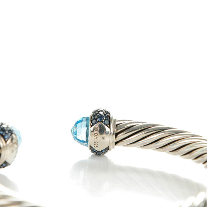 David Yurman Sterling Silver Sapphire Blue Topaz 7mm Cable Candy Cuff 5 of 6