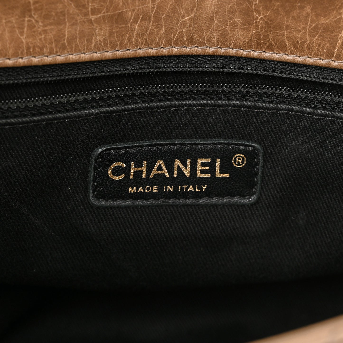 Glazed Calfskin Castle Rock Medium Flap Dark Beige