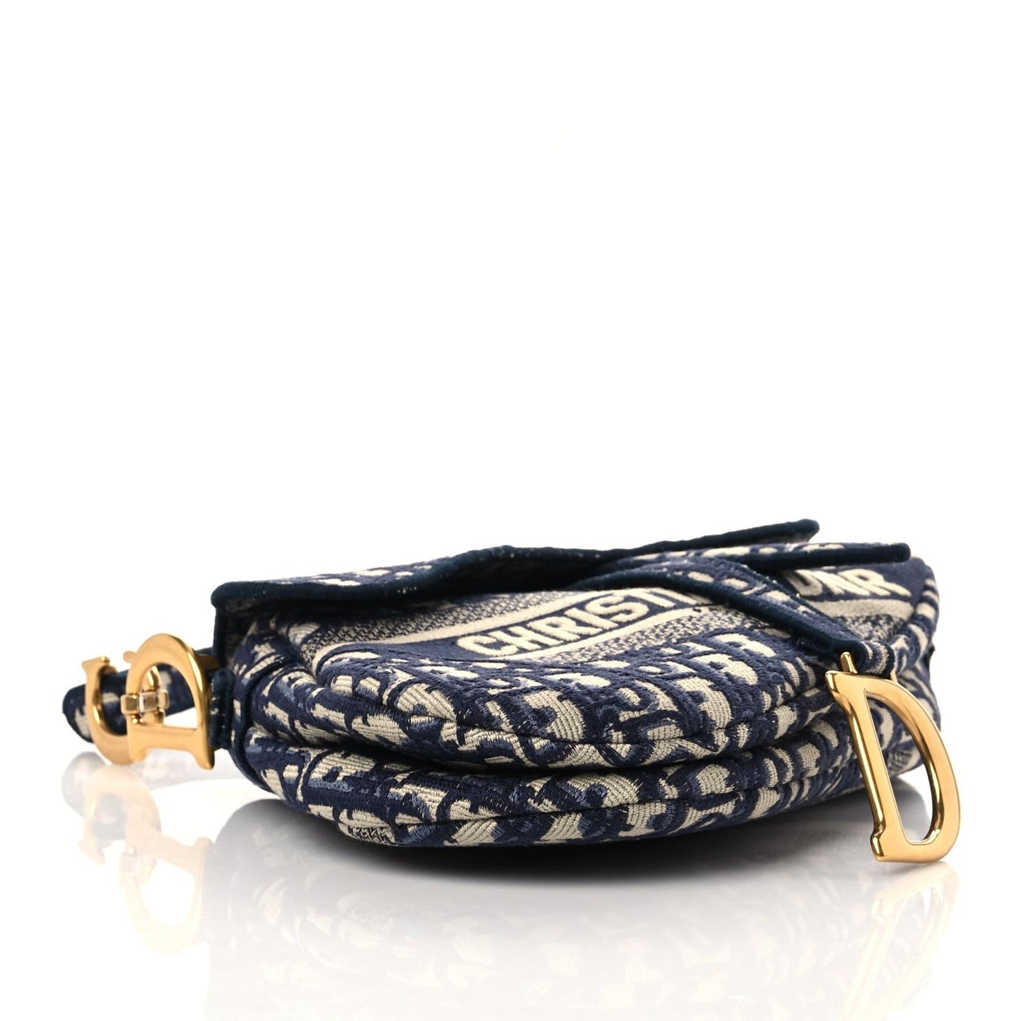 Oblique Embroidered Saddle Bag Blue
