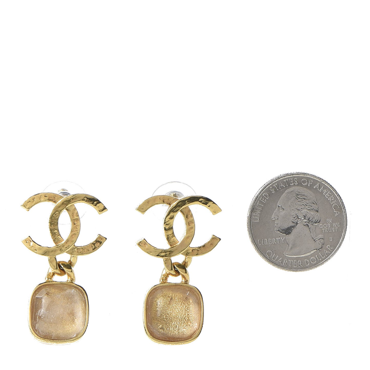 Metal Natural Stones CC Drop Earrings Gold