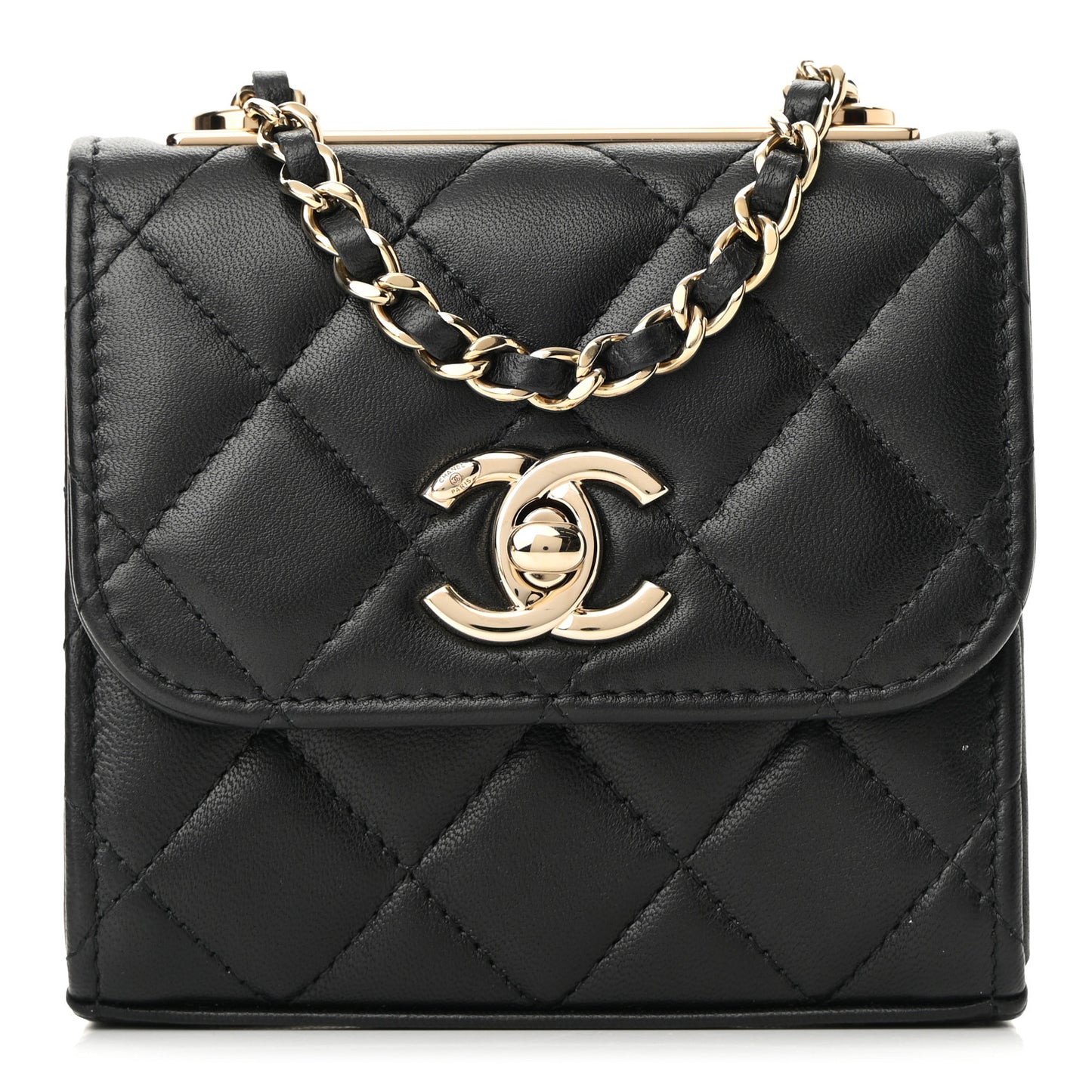 Lambskin Quilted Mini Trendy CC Clutch With Chain Black