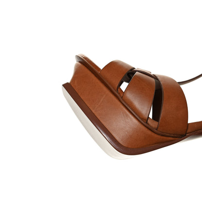 Saint Laurent Calfskin Tribute 105 Platform Sandals 40 Caramel 13 of 14