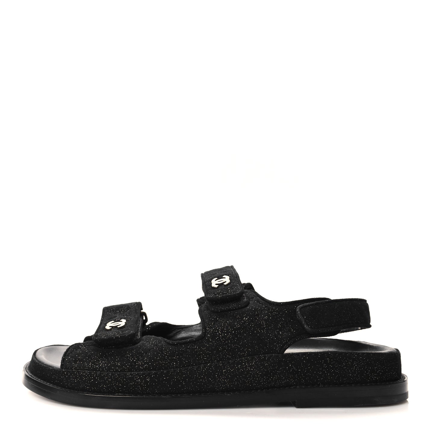 Suede Calfskin Glitter Crystal Velcro Dad Sandals 38.5 Black