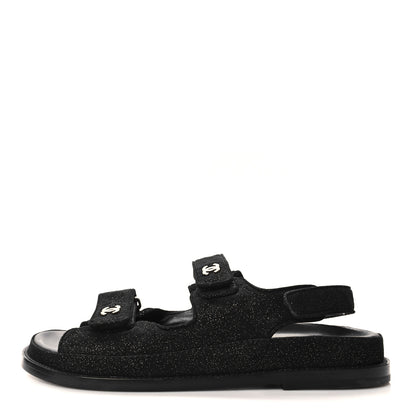 Chanel Suede Calfskin Glitter Crystal Velcro Dad Sandals 38.5 Black 1 of 7