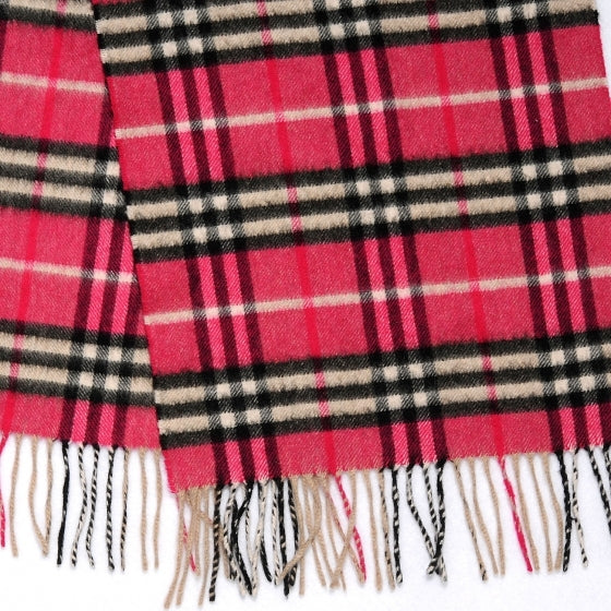 Cashmere Check Fringe Scarf Pink