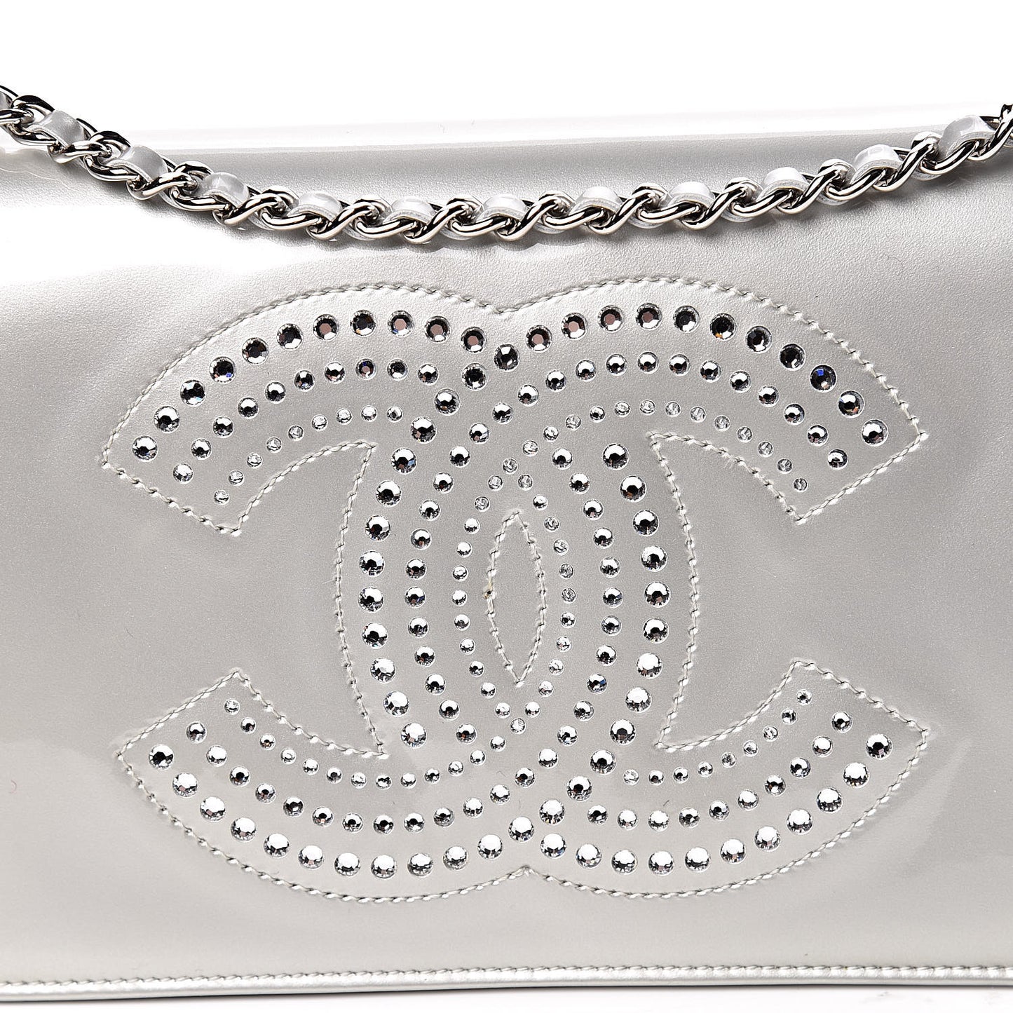 Patent Strass Wallet On Chain WOC Silver