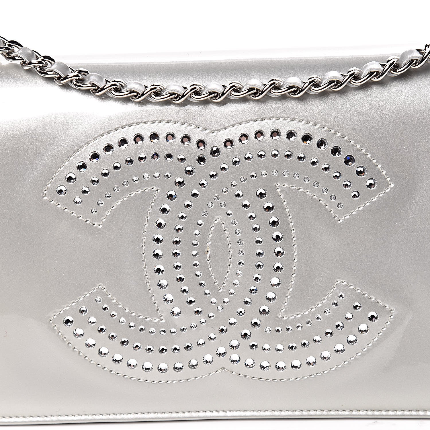 Chanel Patent Strass Wallet On Chain WOC Silver 15 of 16