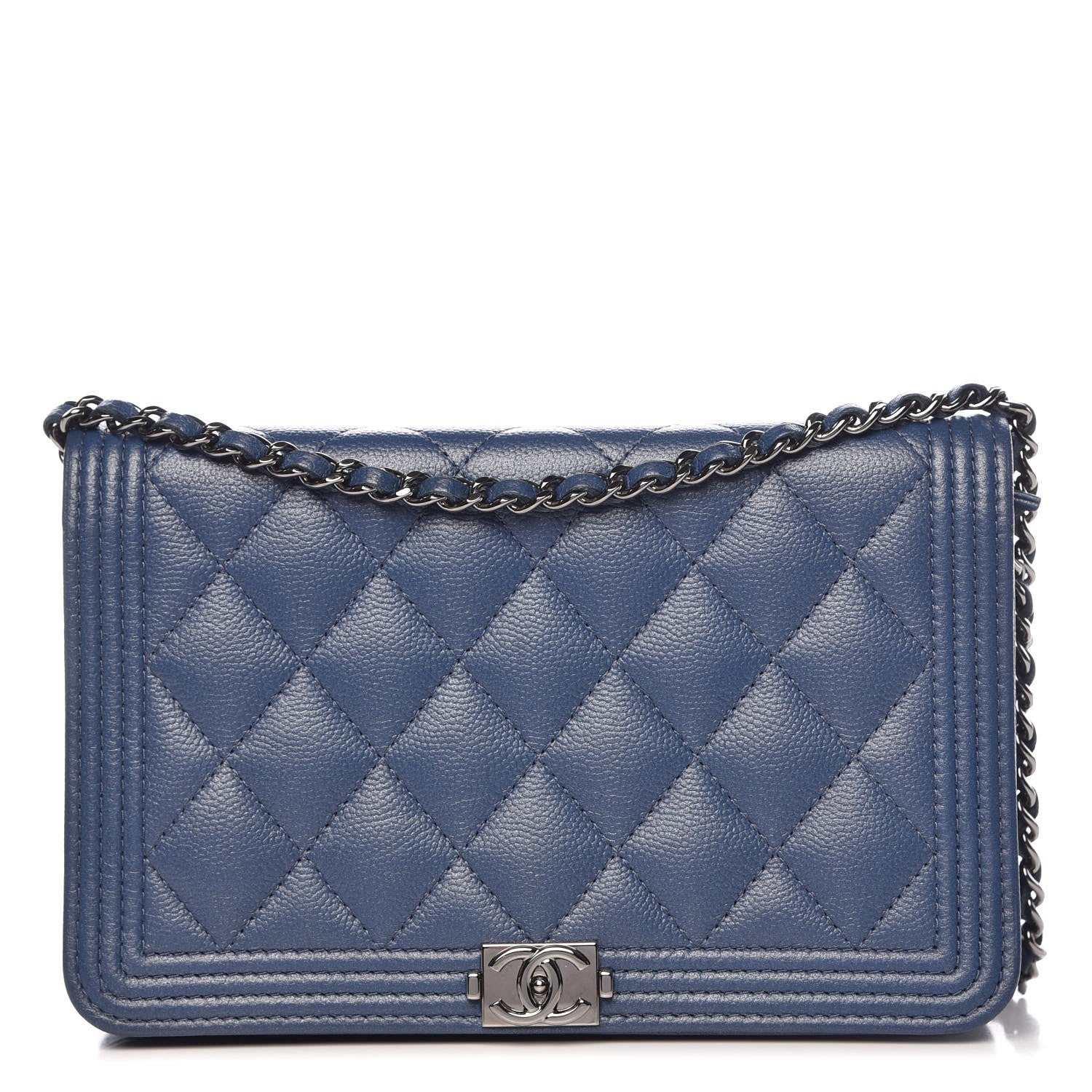 Chanel Caviar Quilted Boy Wallet On Chain WOC Blue 1 of 9