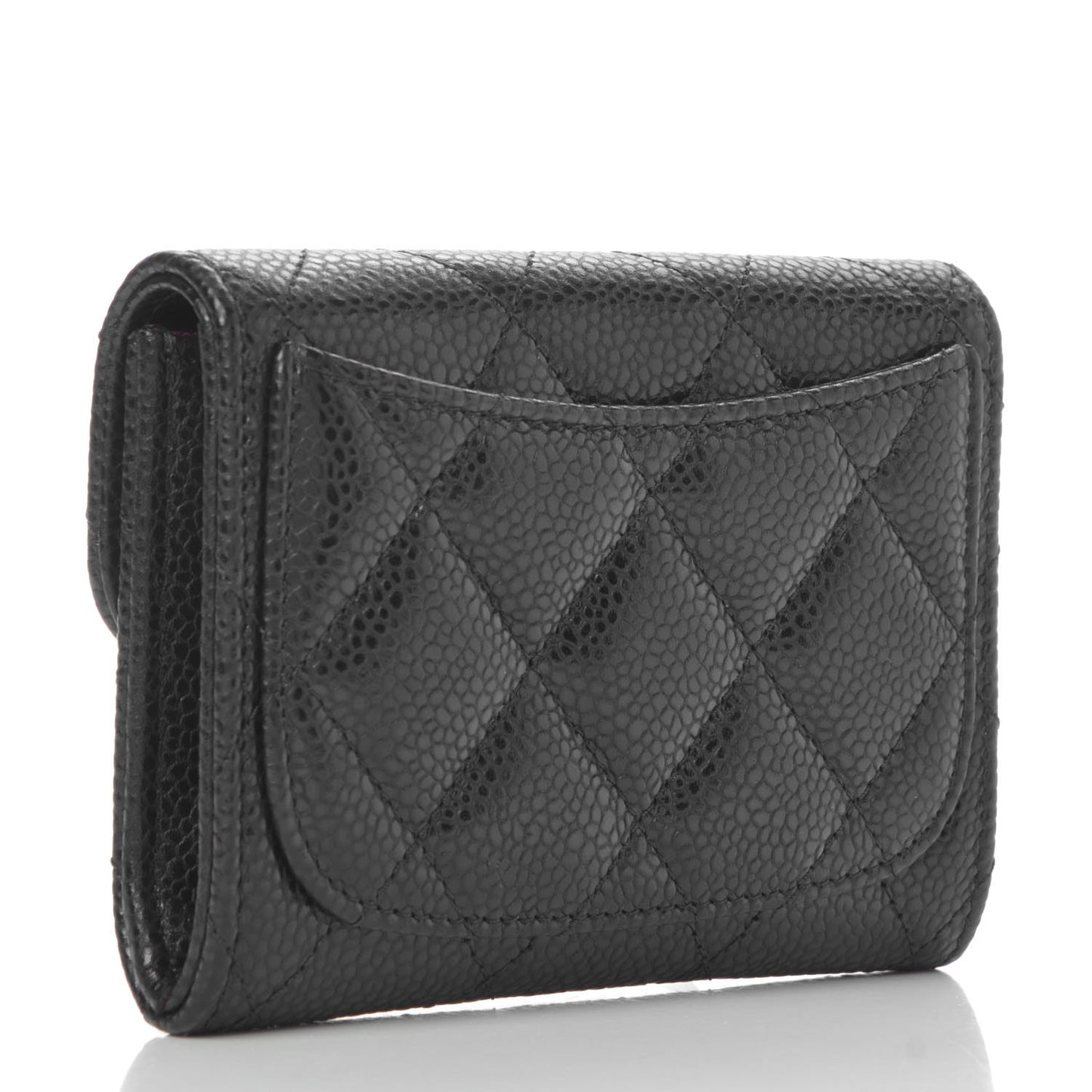 Caviar Quilted Flap Card Holder Wallet Black