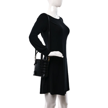 Saint Laurent Calfskin Crocodile Embossed Paris Mini Toy Shopper Tote Black 2 of 9