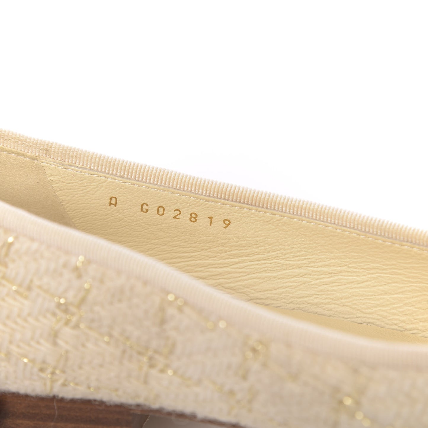 Tweed Metallic Lambskin CC Cap Toe Ballerina Flats 36 Beige Gold