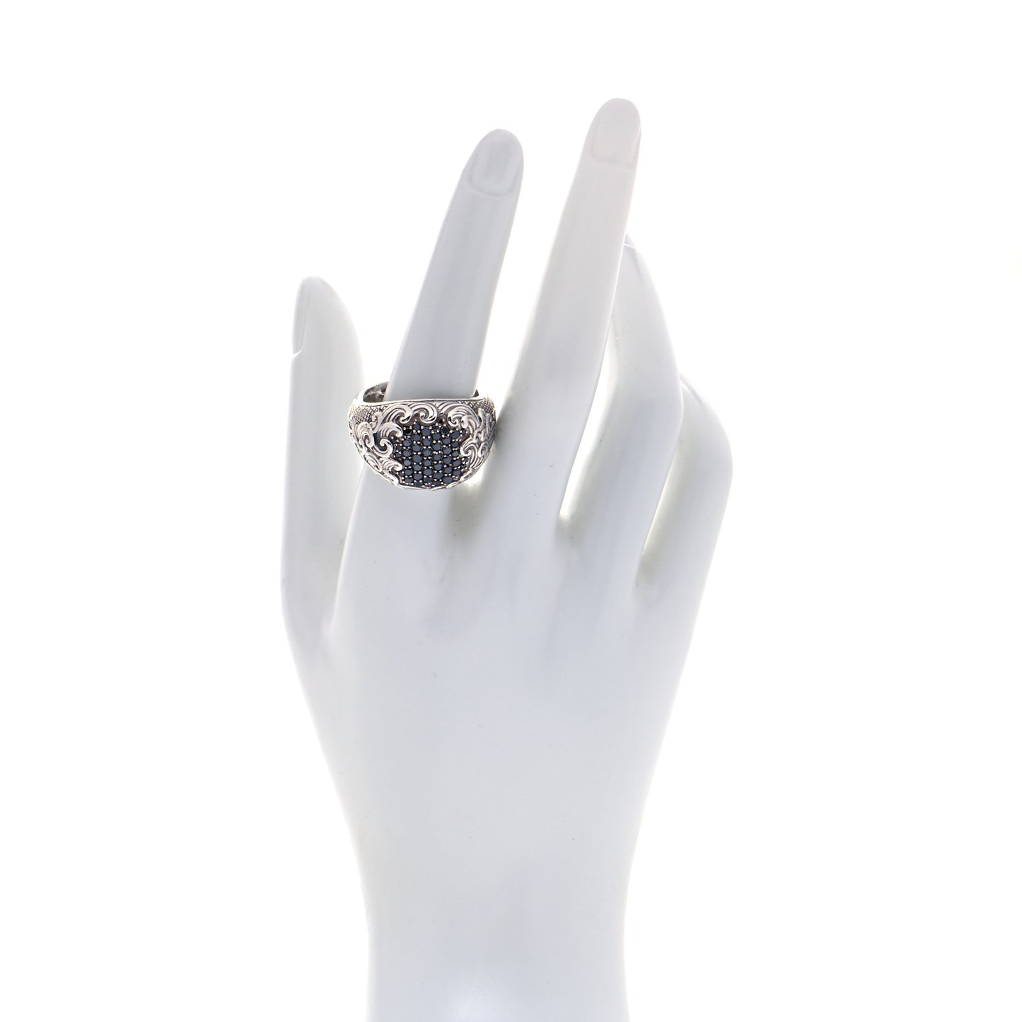 Sterling Silver Black Diamond Waves Signet Ring 57 8