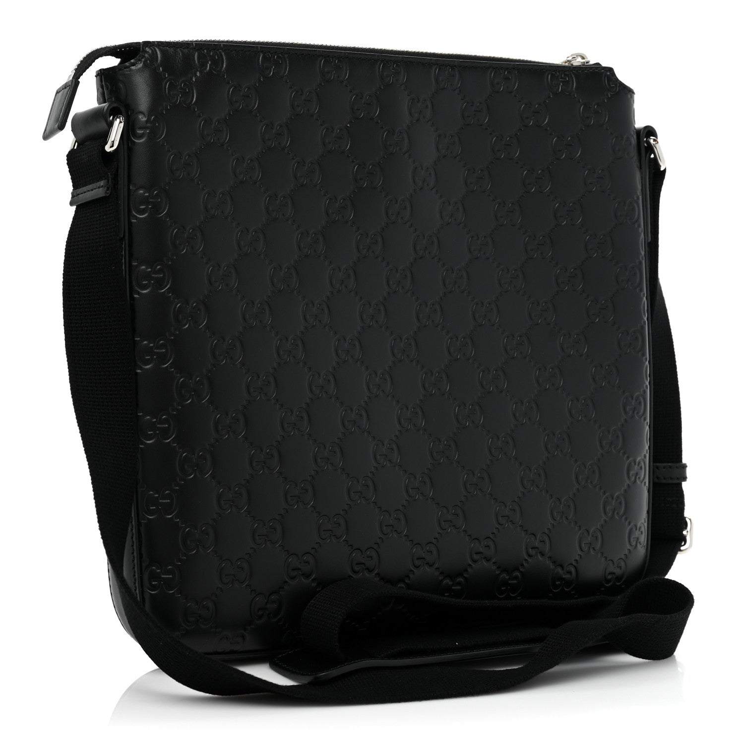 Gucci Guccissima Signature Medium Flat Messenger Bag Black 4 of 10