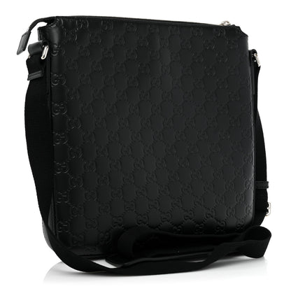 Gucci Guccissima Signature Medium Flat Messenger Bag Black 4 of 10