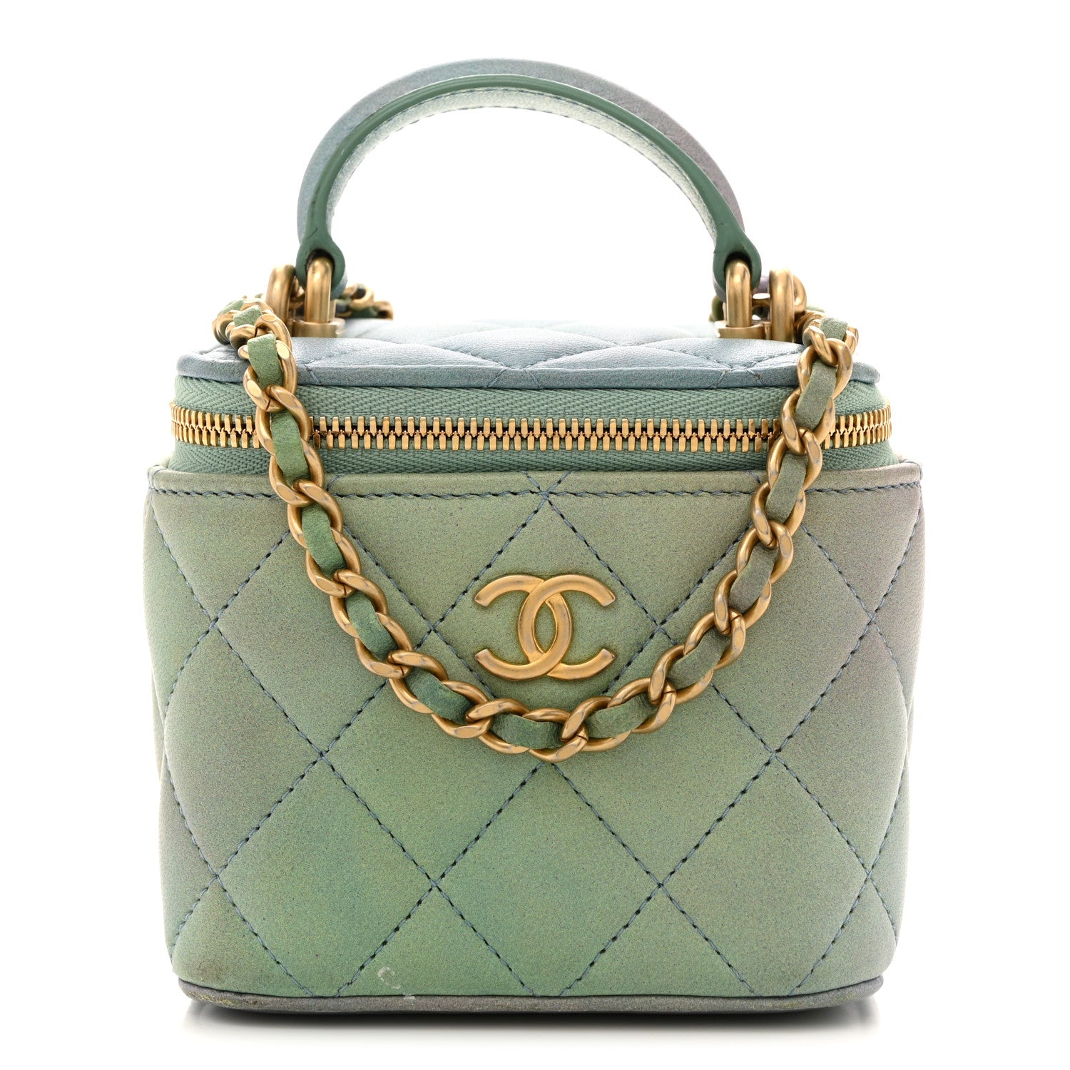 Chanel Lambskin Quilted Ombre Top Handle Mini Vanity Case With Chain Blue Green 1 of 13
