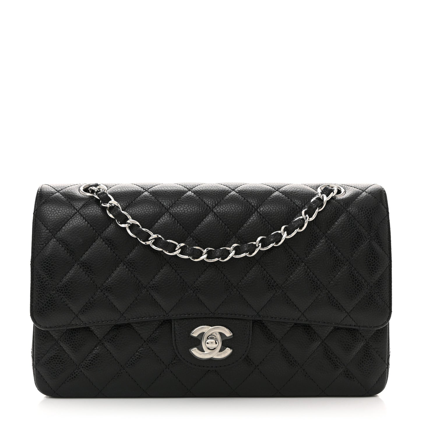 Caviar Quilted Medium Double Flap Black