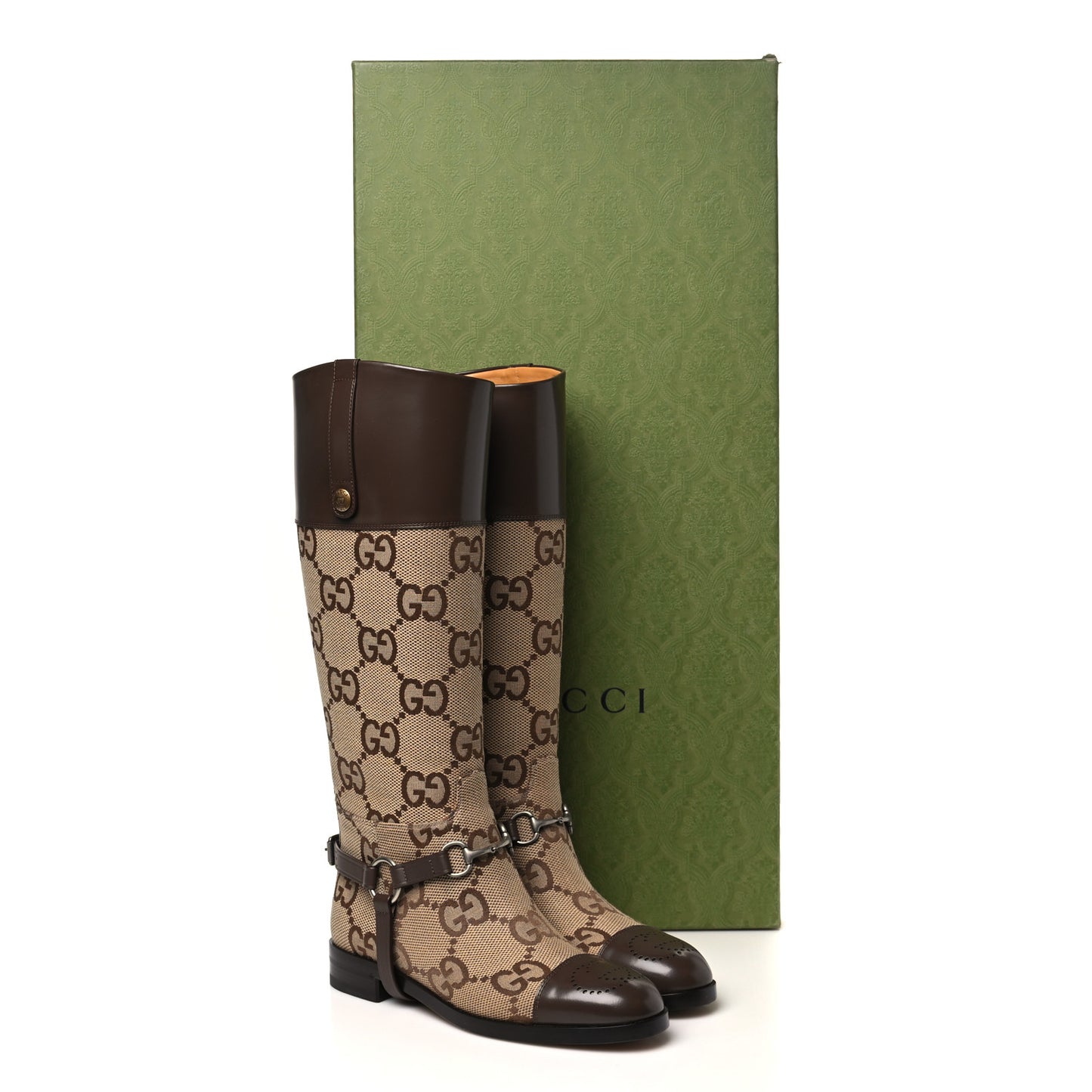 Monogram Jumbo GG Cordovan Lux Zelda Harness Riding Boots 39.5 Camel Ebony New Acero