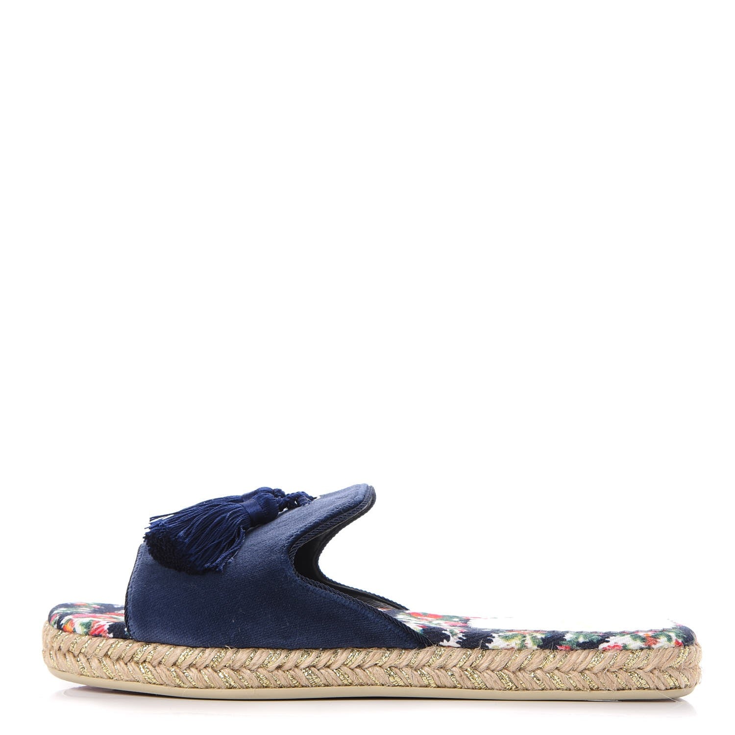 Christian Louboutin Velvet Pacha Tasseled Espadrille Slides 36 Blue 1 of 10