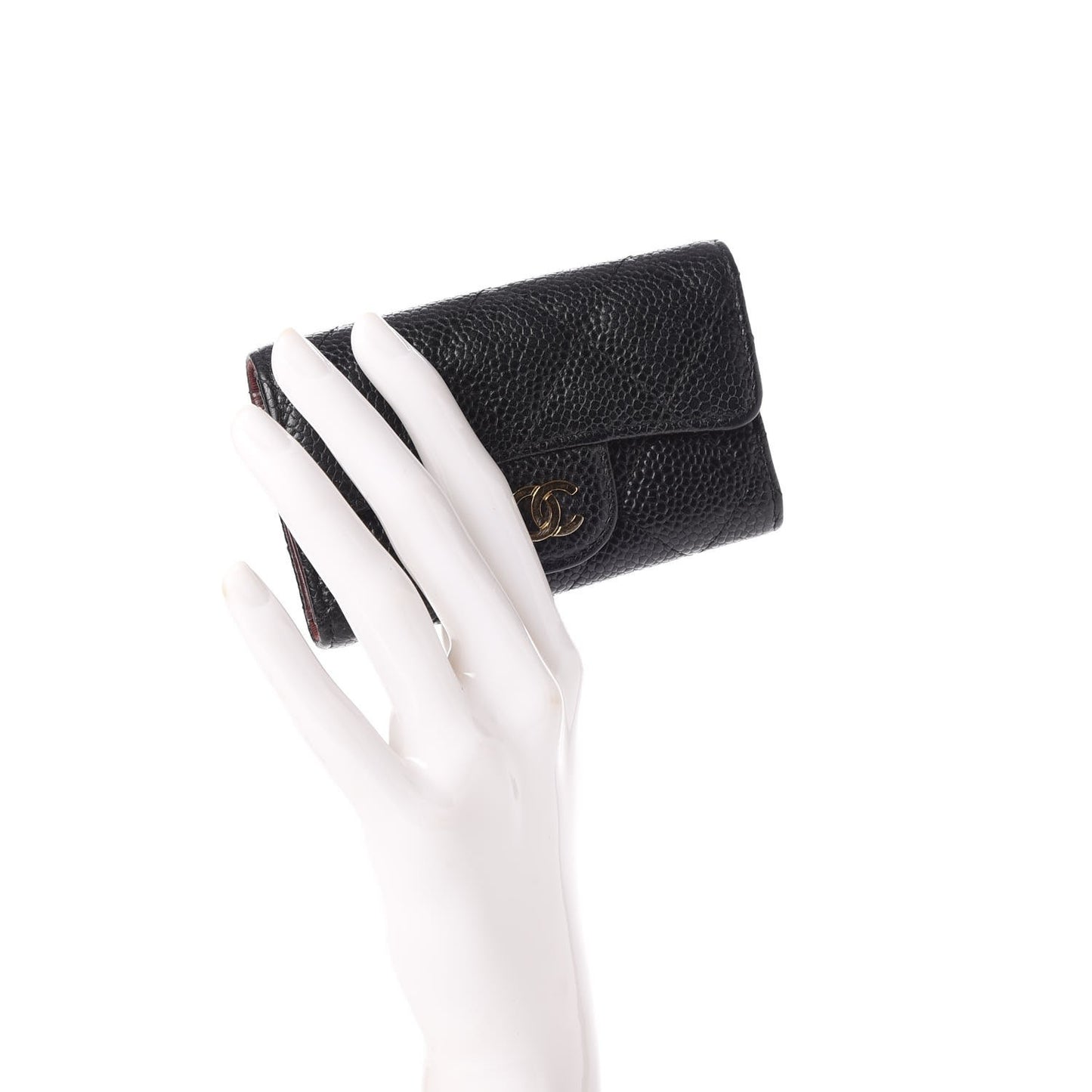 Caviar Quilted 6 Key Holder Black