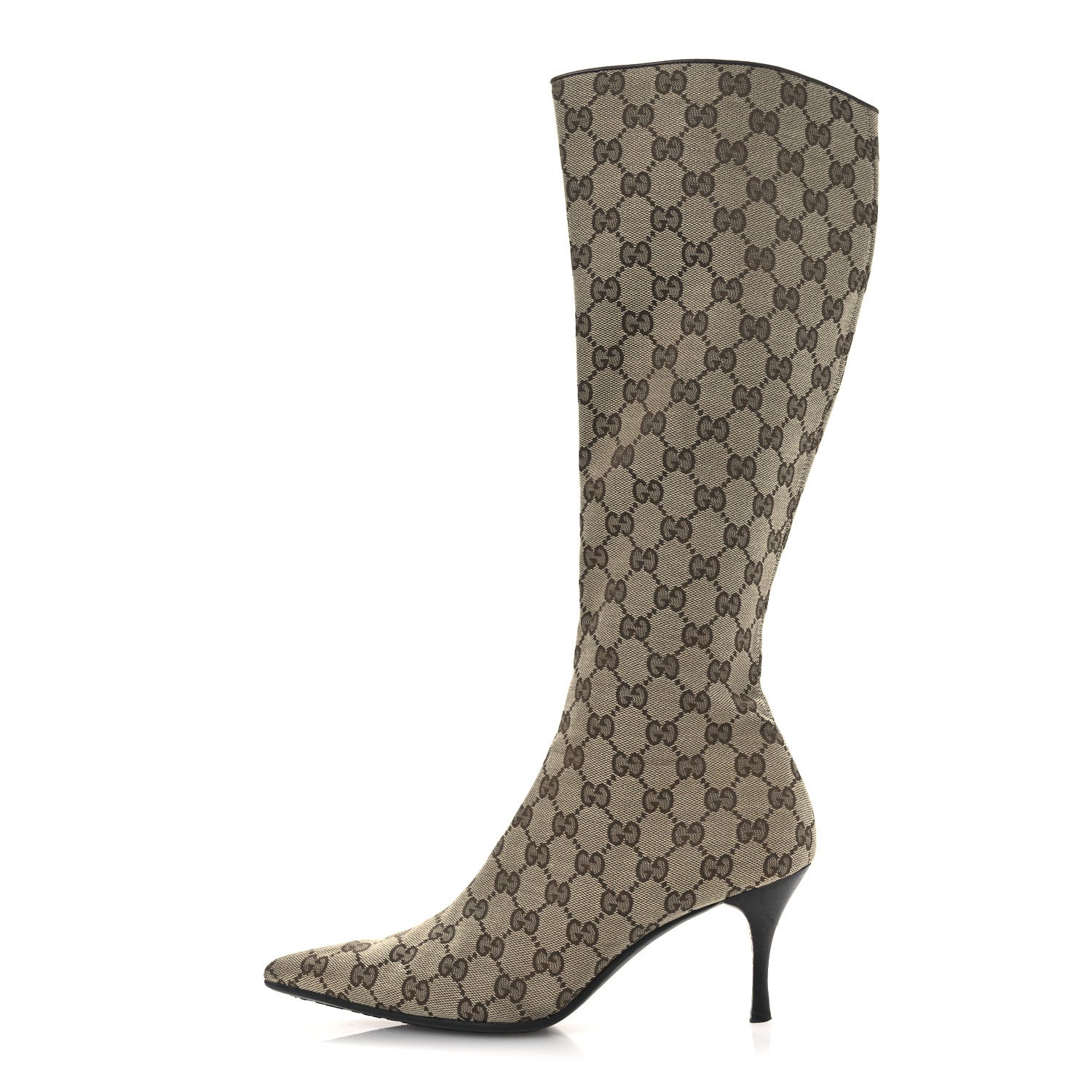 Gucci Monogram Womens Tall Boots 38 Beige Ebony 1 of 11