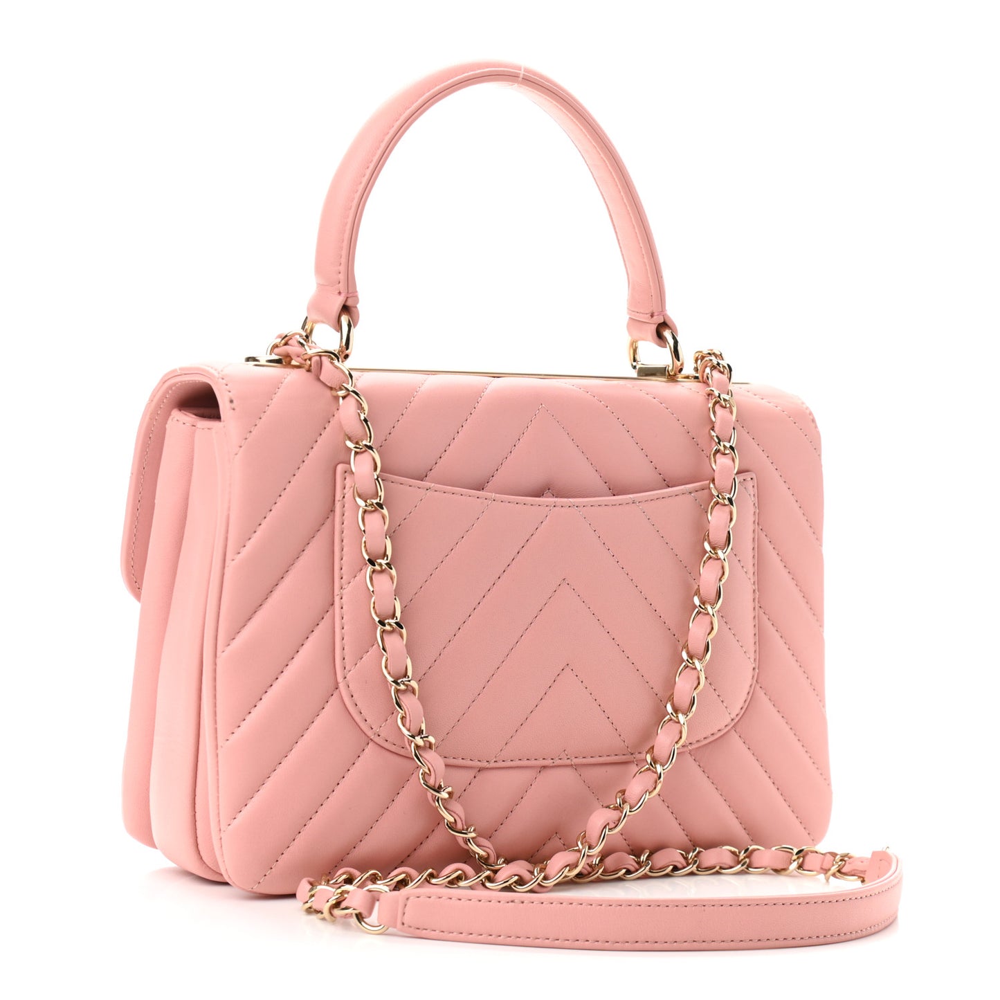 Lambskin Chevron Quilted Small Trendy CC Dual Handle Flap Bag Light Pink