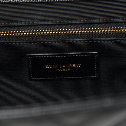 Saint Laurent Grain De Poudre Matelasse Chevron Large Monogram Satchel Black 6 of 10