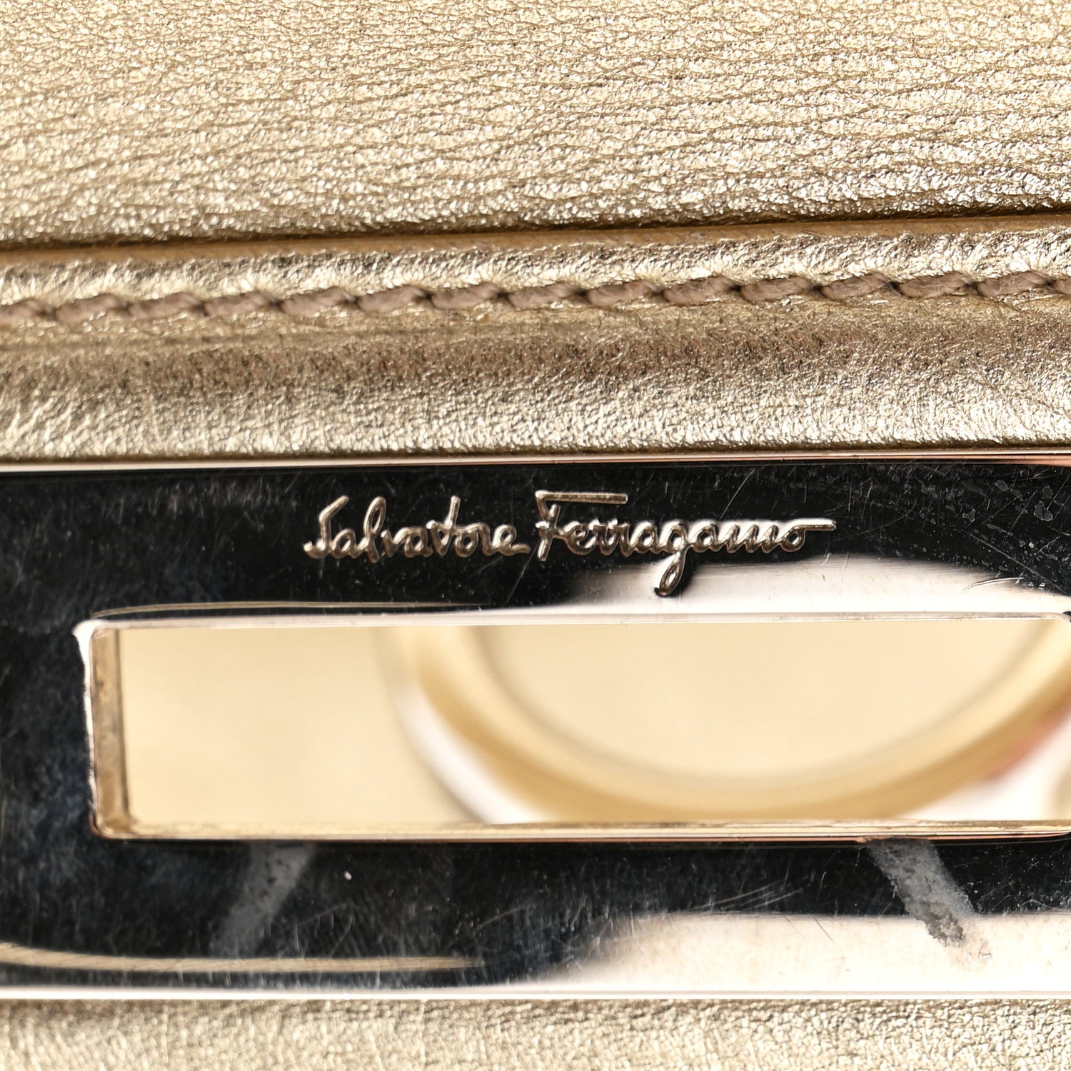 Salvatore Ferragamo Metallic Grained Calfskin Medium Sofia Satchel Gold 15 of 15